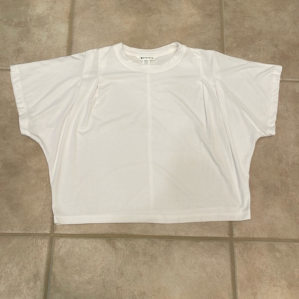 Athleta Cropped White Short Sleeve Shirt XS